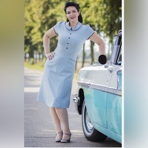 Light Blue Stop Staring XL Dress with Black Trim